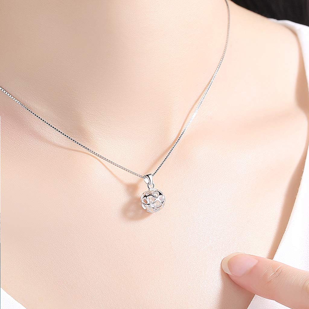 Collar Collar de Plata 925 Cadena de clavícula Colgante de Bola Cumpleaños Regalo de San Valentín para Novia Collar romántico para Mujer (Size : 45cm) (A 40cm)