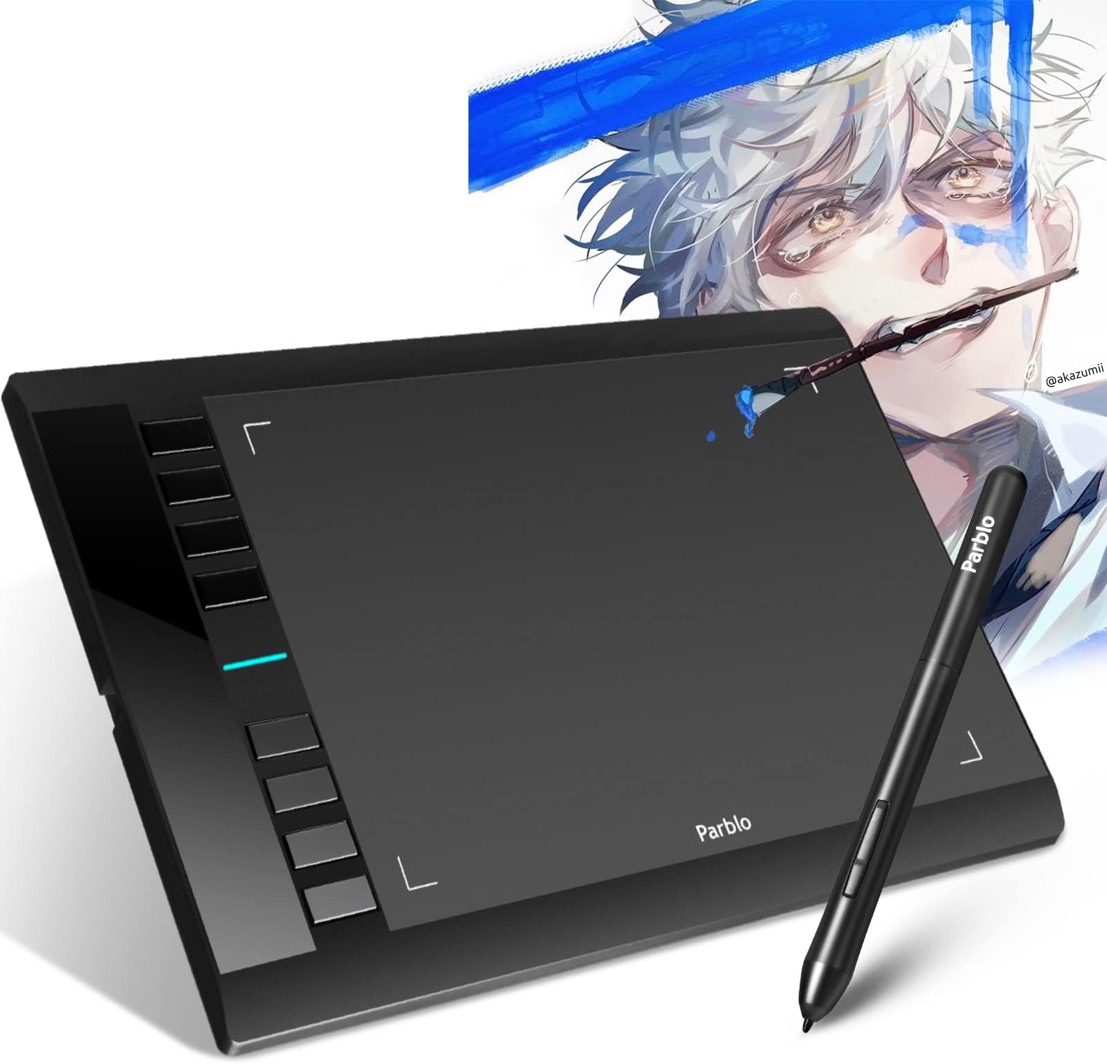 Parblo A610 V2 Graphic Drawing Tablet, 10 x 6 Inches Drawing Tablet Large Working Area, 8192 Levels Battery-Free Stylus Pen with 8 Hotkeys,Support Windows and Mac
