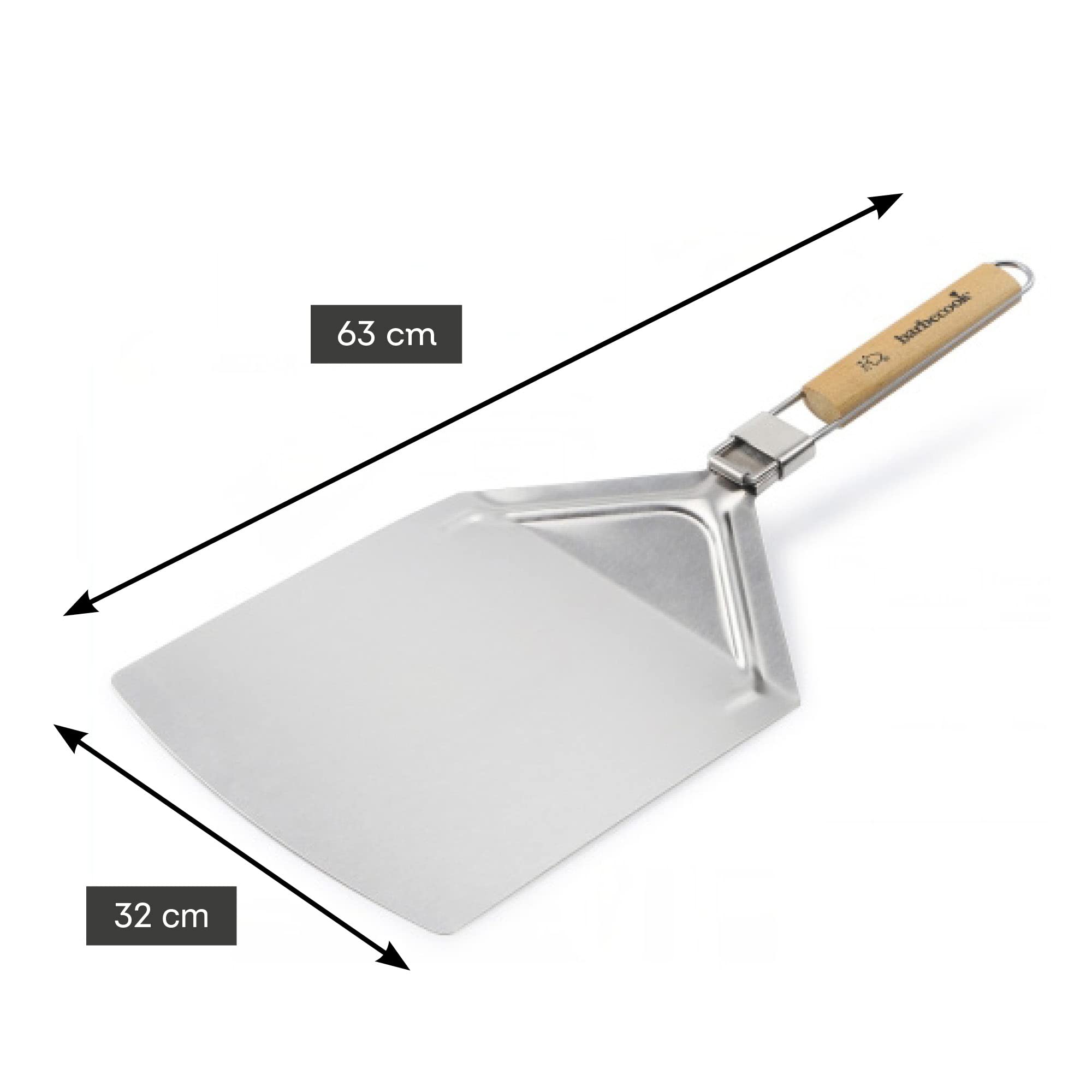 Barbecook Pelle à Pizza carrée pour Four et BBQ avec poignée en Bois et Crochet de Suspension en Acier Inoxydable, 32cm de Largeur
