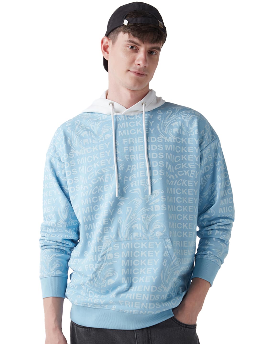 Bewakoof X Disney Mickey Mouse Men's Polycotton Oversized Fit Hoodies | Hoodie for Men Winter Wear in neutral