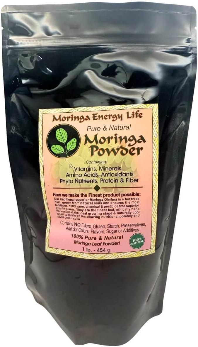 Moringa Energy Powder - 1 lb. Feel Wellness & Energy in 100% Pure Natural Raw Super Food - 112 Servings. Great in Drink Mix, Smoothies, Juice, Sprinkle on Food, Supplement with Moringa Leaf