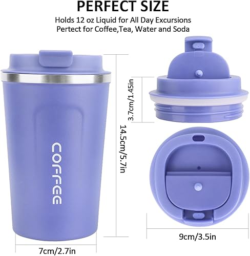 Miniatura 3 de Vaso térmico de acero inoxidable de 12 onzas con aislamiento al vacío, taza de viaje a prueba de derrames con tapa, térmica para mantener el calor o