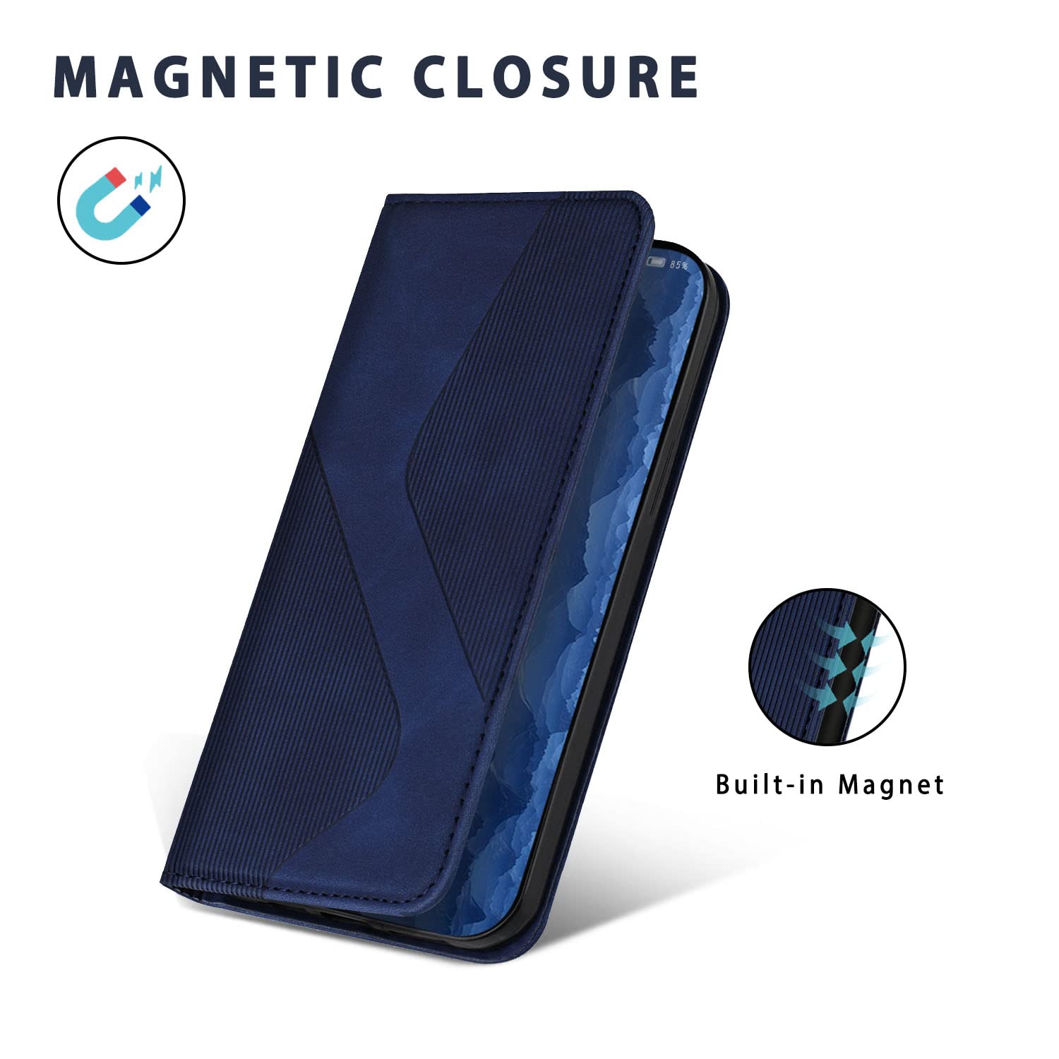 Funda para OPPO Reno 8 Lite 5G, Funda Libro de Cuero con Ranura para Tarjeta y Magnético, Wallet Flip Caso Cubierta Case Carcasa para OPPO Reno 8 Lite 5G (Azul) — view 5