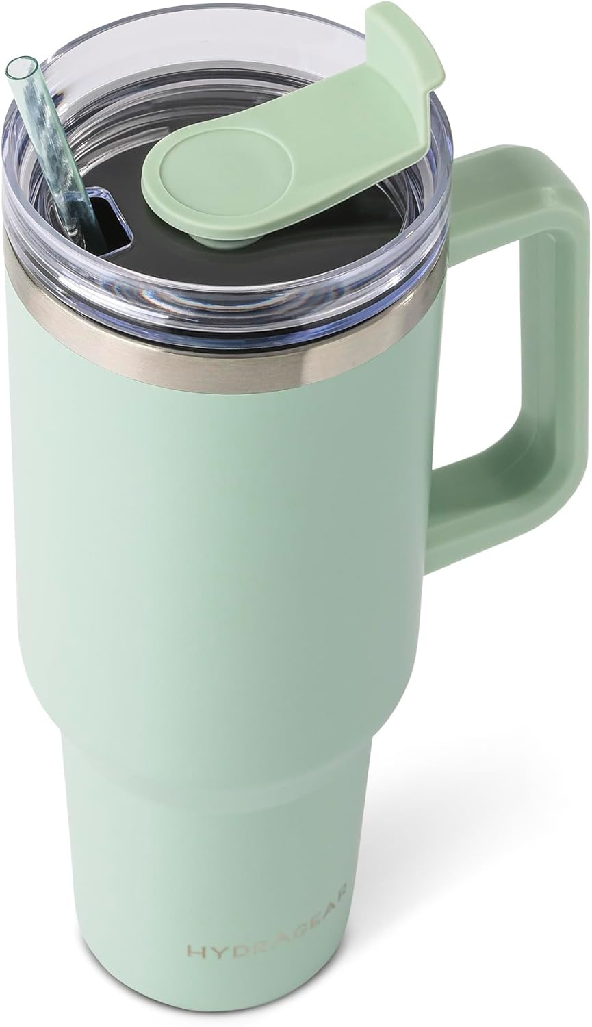 Hydragear ATLAS 40 oz Stainless Steel Tumbler – Double-Wall Vacuum Insulated with 2-in-1 Lid, Reusable Straw & Handle – BPA-Free - Misty Marsh - Image 3