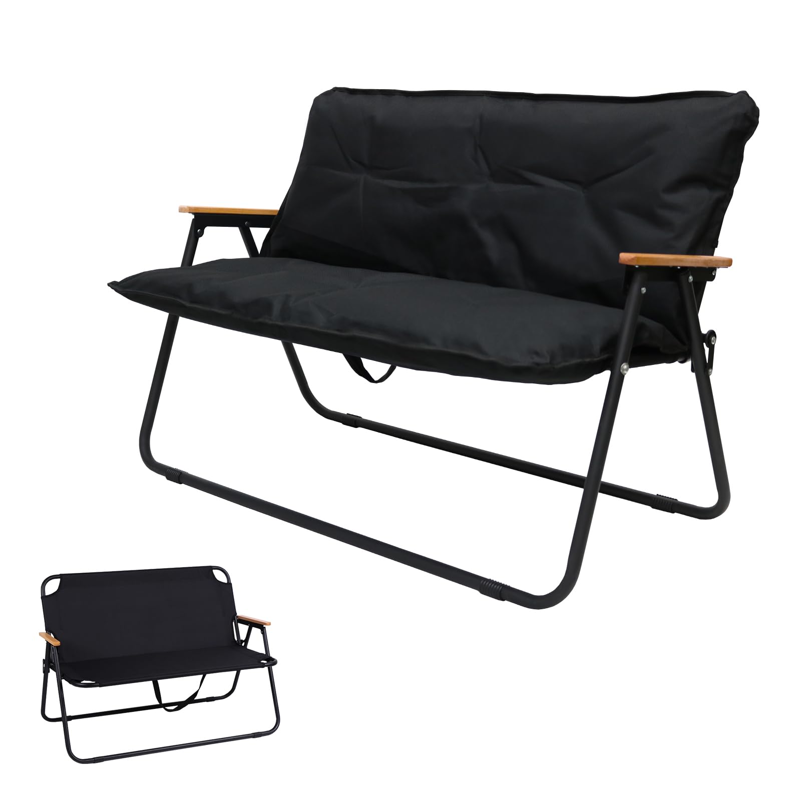 BDL Double Camping Chair Loveseat Heavy Duty Folding Double Seat Beach Chair with Cushion for Outdoor Travel Hiking Patio Beach
