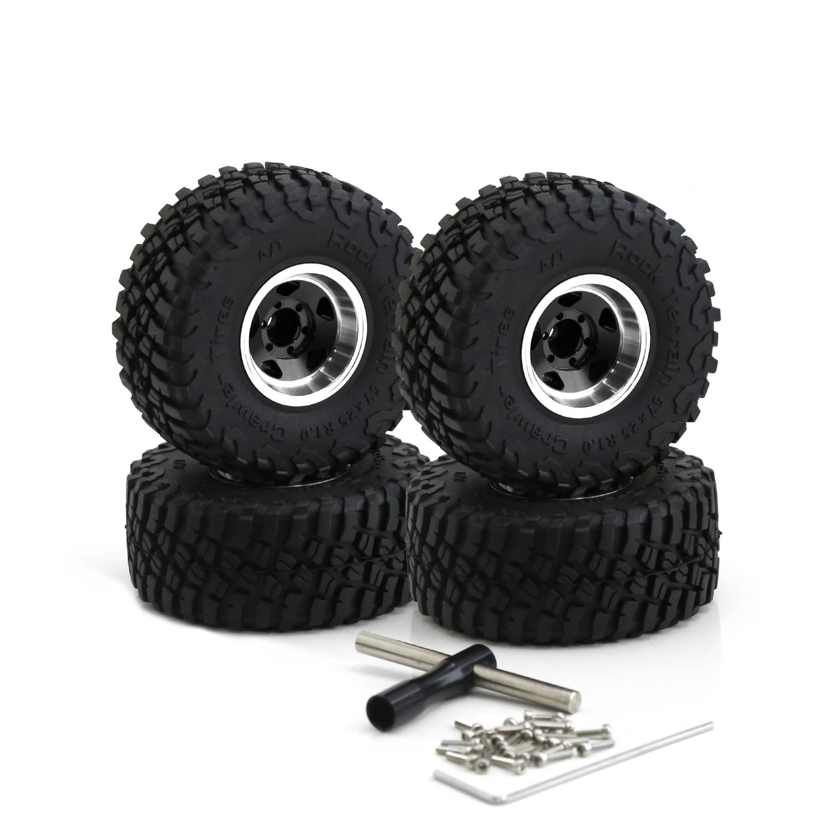 Chanmoo 1.0 Beadlock Wheels and Tires 1/24 1/18 RC Mud Slingers Grappler Tyres for 1：24 1:18 RC Scale Rock Crawler Car SCX24 FMS FCX24 TRX4M Axial AX24 90081 Gladiator Bronco C10 4PCS (Black)