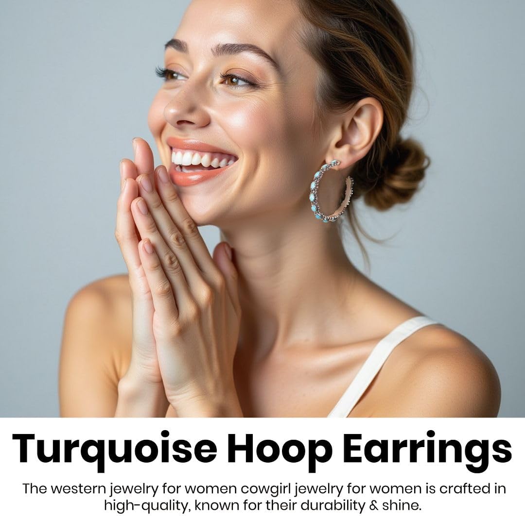 Turquoise Hoop Earrings for Women in 925 Sterling Silver Beach Boho Western Earrings Turquoise Jewelry Wedding Valentines Day Gifts for Women - Image 4