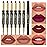 evpct 6 Pcs Lip Liner and Lipstick Set Kit Chestnut Nude Dark Red Matte Matt Mat 24 Hour Lipstick Pen and Lip Kit with Lip Liner Pencil Long Lasting Set for Women labiales mate 24 horas originales