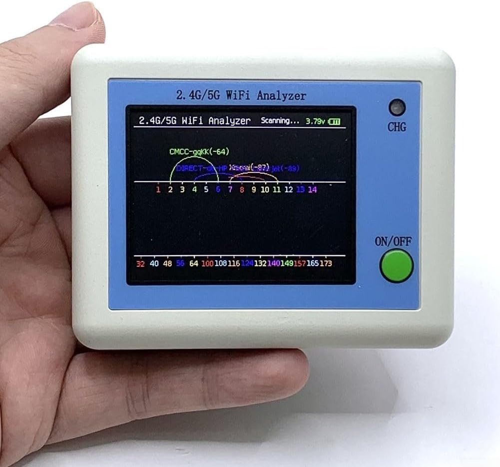 Candeon Wifi Analyzer Wi-Fi Spectrum Analyzer, 2.4G & 5G Wifi Scanner Network Analyzer Wifi Signal Analyzer Rf Spectrum Analyzer Wifi Signaalsterktemeter Analyzer Met 2,4 Inch TFT-kleurenscherm