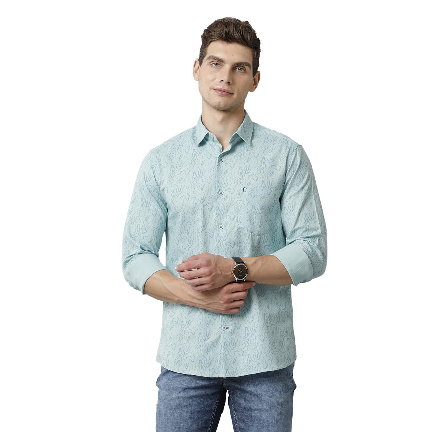 Cavallo by Linen ClubMen's Cotton Linen Blue Printed Slim Fit Full Sleeve Casual Shirt
