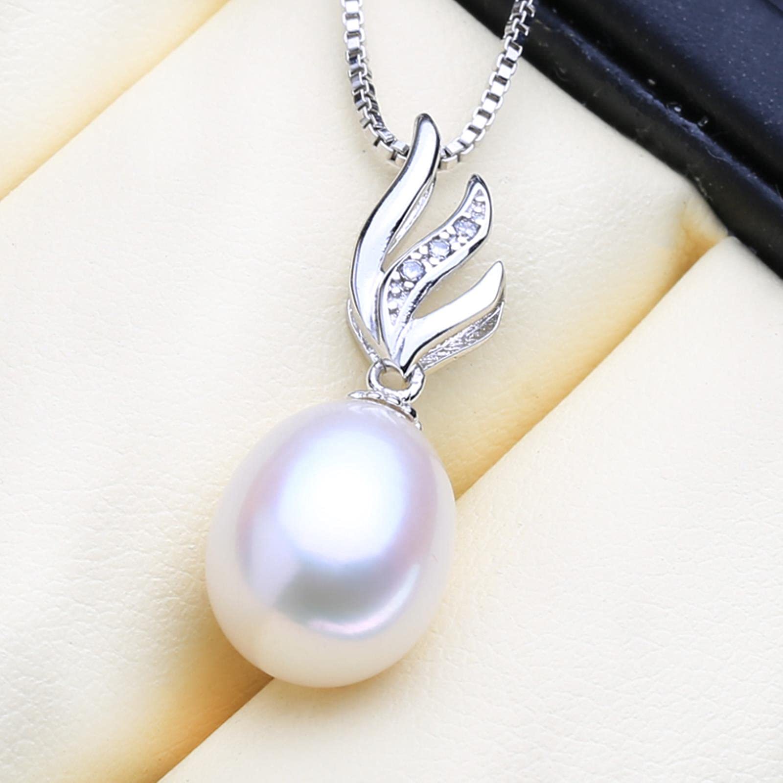 Simpatici Set di Gioielli con Perle Naturali Collana con Ciondolo Naturale in Argento Sterling 925 per Orecchini da Donna in Cristallo con Orecchini da Sposa