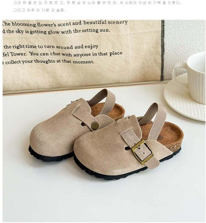 Kids Suede Clogs Toddler Clogs Boys Girls Sandals Cork Adjustable Buckle Mules 7-7.5 Toddler Apricot image 4 of 6 B0DH4R5Z7X
