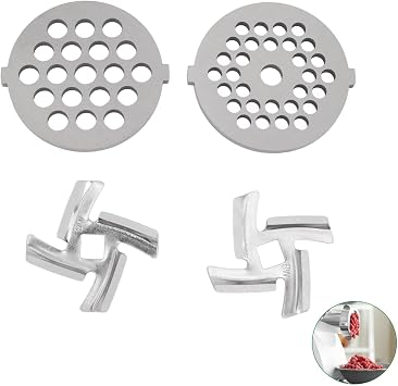 4Pcs Stainless Steel Grinder Kit, Meat Grinder Parts Blades,Size 5 Stand Mixer Blades & Plates Premium Food-Grade Replacement Parts for Mincing Sausage Making Meat Processing