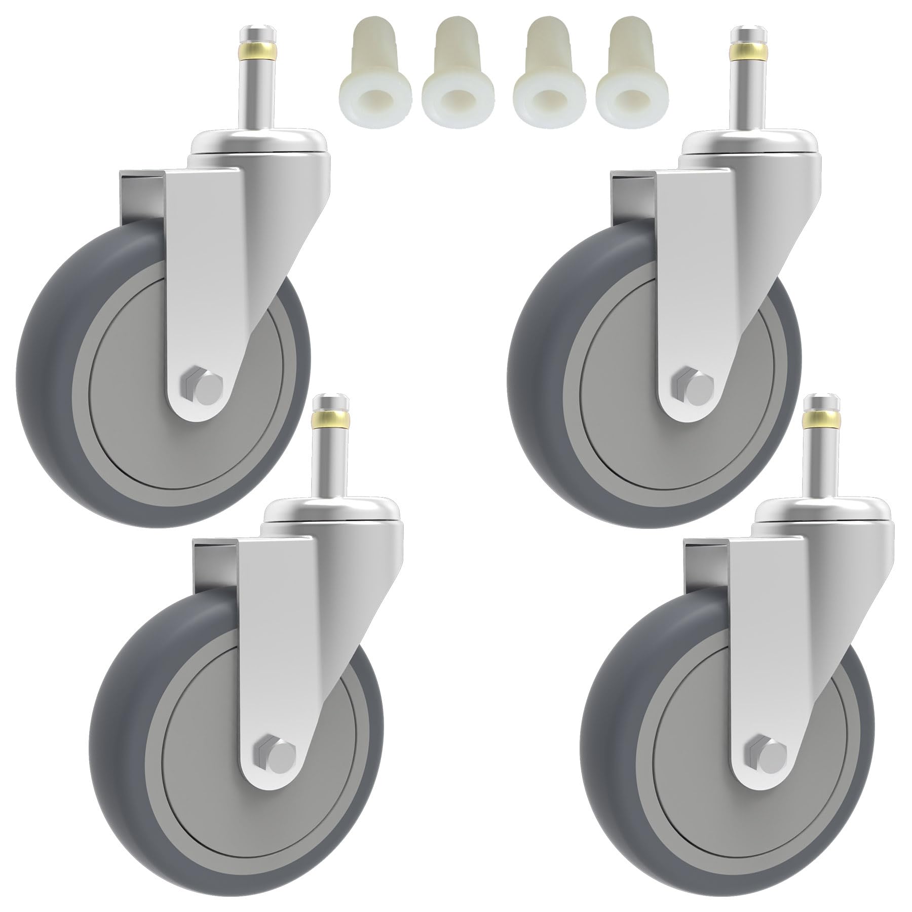 4-Inch Swivel Stem Caster, 7/16-Inch Stem Diameter Rubber Wheel, Heavy Duty TPR Replacement Wheels for Rubbermaid Mop Bucket Cart Grill Casters - 4 Pack