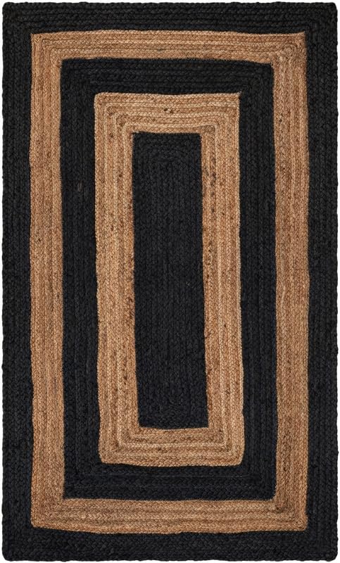 Tapis de salon scandinave noir et beige 0,6 x 4,3 m