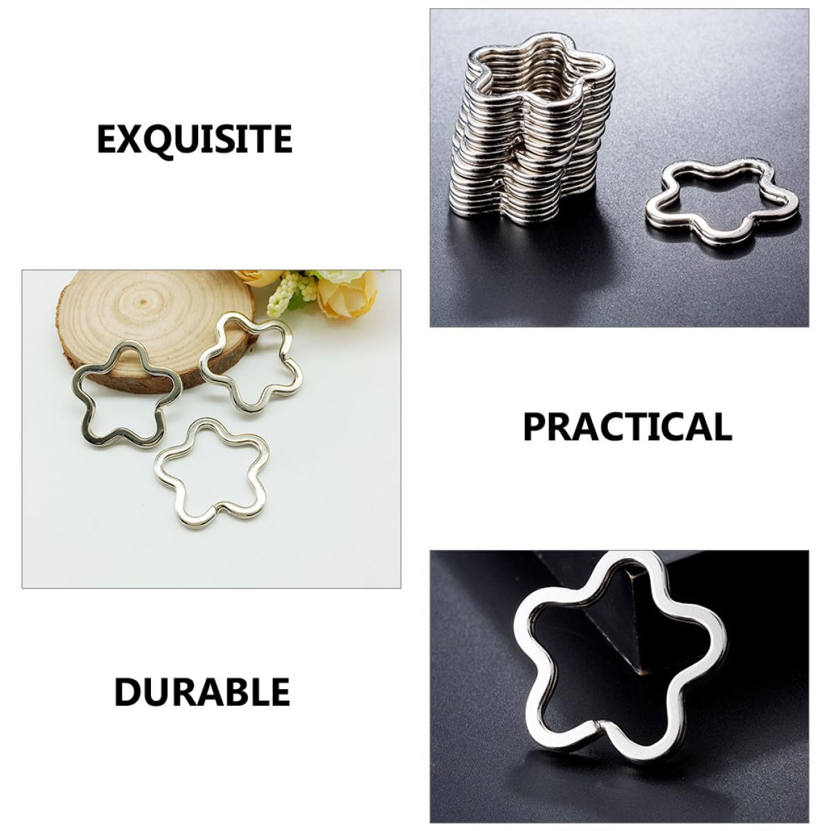 SOLUSTRE Anelli Portachiavi Accessori Multiuso a Forma di Fiore 80 in Metallo Argento per Creazione Portachiavi per Collari Cane e Chiavi