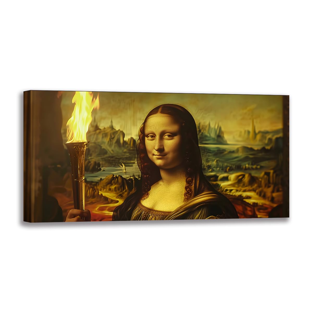 Mona Lisa Tenant La Flamme Olympique peinture d'art mural impression toile