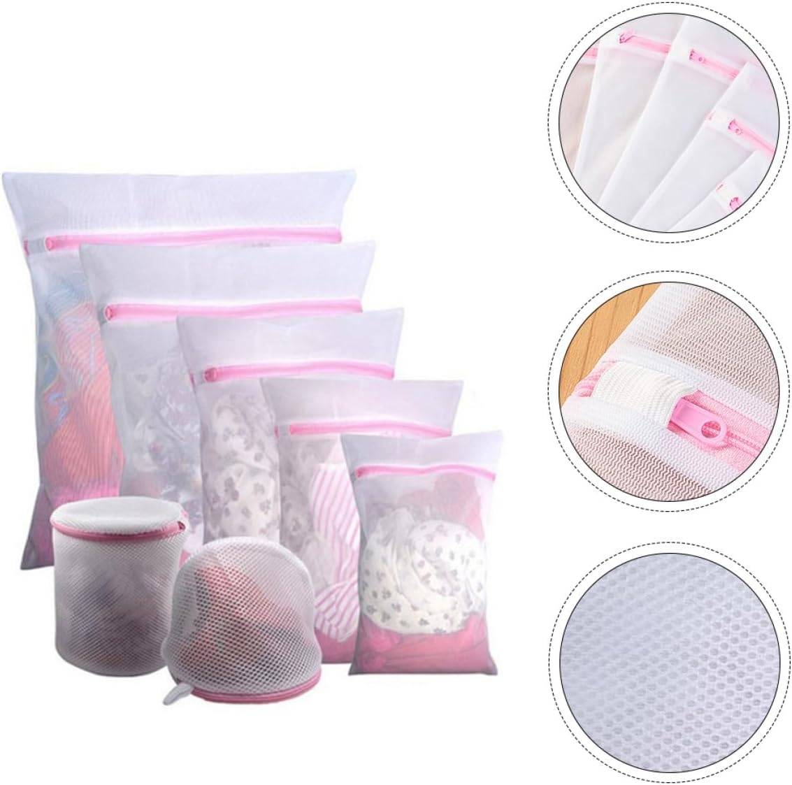 YARNOW 7pcs Pink Mesh Laundry Bags Bra Washing Pouch Bag Reusable Anti-deformation Washing Machine for Underwear Travel and Home Use