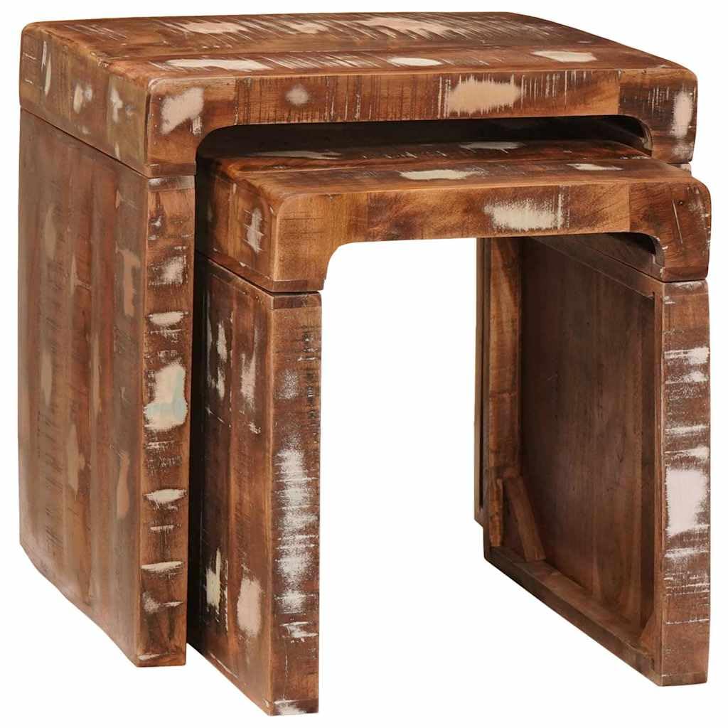 SXZenSpace Nesting Tables 2 pcs Solid Reclaimed Wood Brown 46 x 40 cm Modern Stackable Side & Coffee Table Set for Living Room Bedroom Corridor