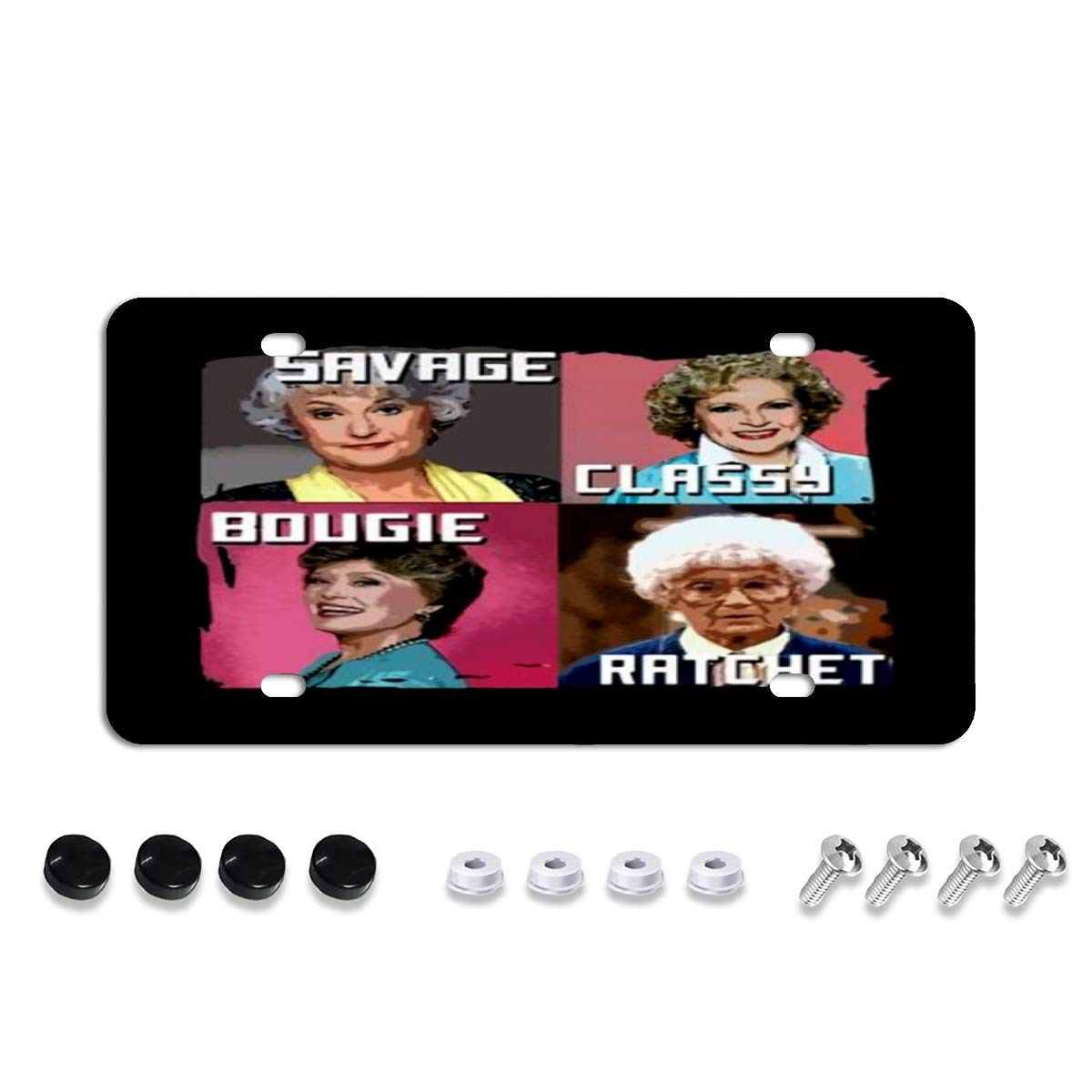 HCLIFEWomens Savage Classy Bougie Ratchet Golden Girls License Plate Cover,Decorative License Plates for Car,Novelty Auto Car Tag Vanity Plates for Men Women 6x12 Inch,Black,6 Inch X 12 Inch