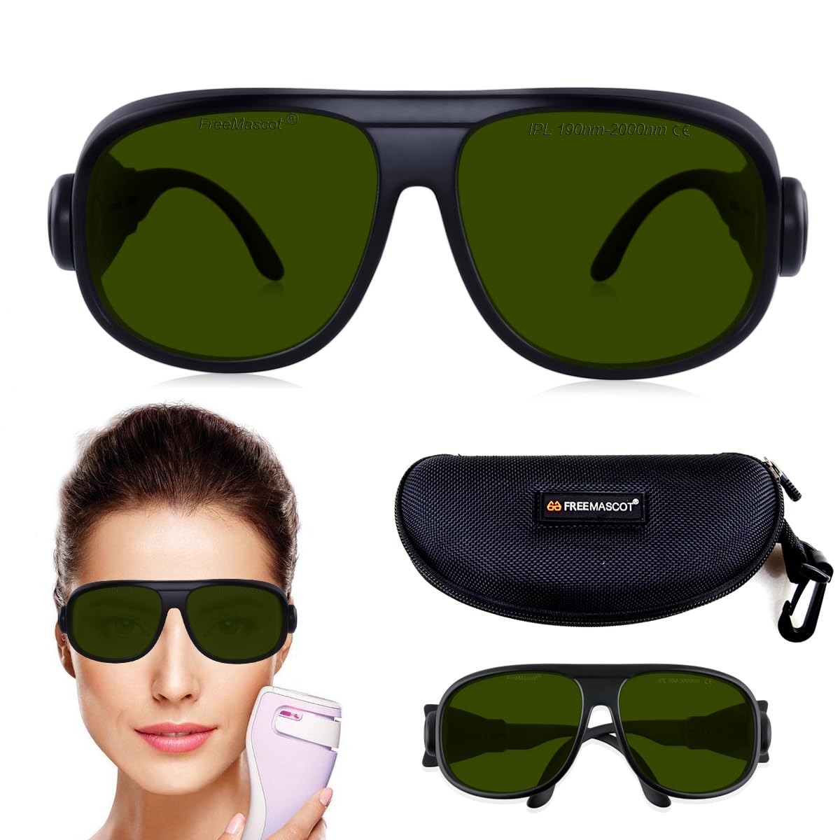 FREEMASCOT Professional 190nm-2000nm IPL Laser Safety Glasses for UV Protection, Laser Hair Removal, Beauty & Cosmetology Eye Protection