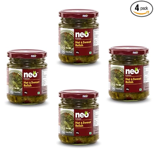 Hot & Sweet Relish 190g I P4 I 100% Vegan I Ready-to-Eat Fibre-Rich I Dip for Snacks, Mix in Salads I Use as Sandwich Spread, Chutney I Non-GMO Healthy Food (Pack of 4)