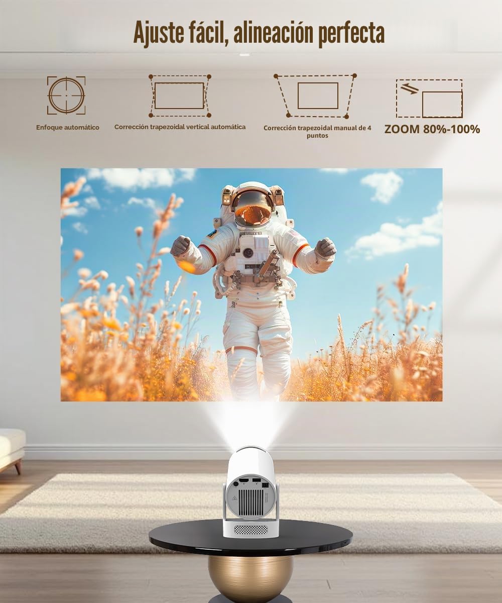 Mini Proyector HY300Pro+, Proyector Portátil Android, Wi-Fi 6 y Bluetooth 5.4, Altavoz de 5W, Corrección Trapezoidal Vertical Automática, Rotación de 180°