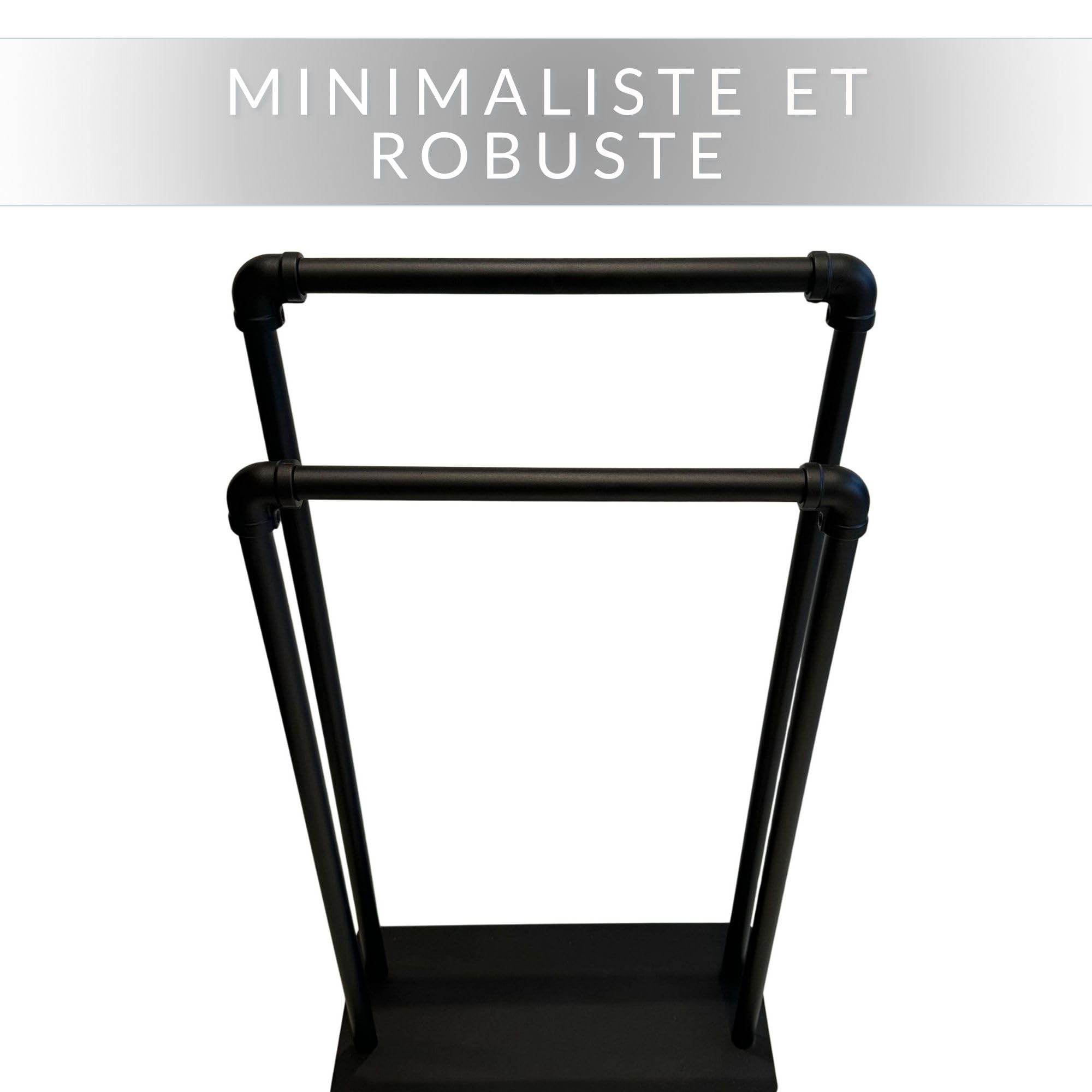 Palermo Porte-Serviettes sur Pied Noir Mat – Porte-Serviettes Salle de Bain avec 2 Bras en Métal – Support Serviettes Autoportant sans Perçage – Design Moderne et Élégant