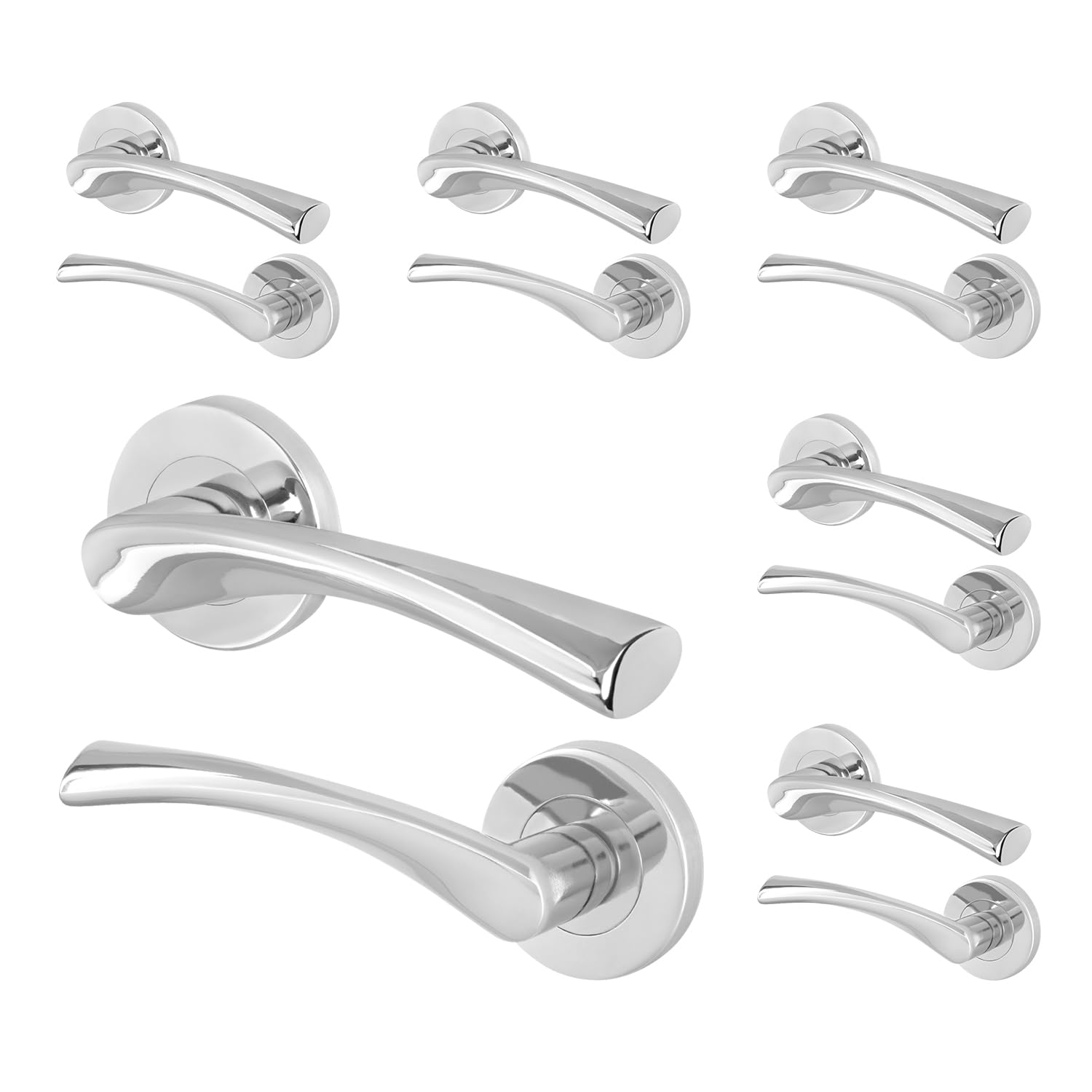 EAI Chrome Internal Door Handle | 6 Pairs Polished Chrome Lever on Rose Round Handles | Novoli Range