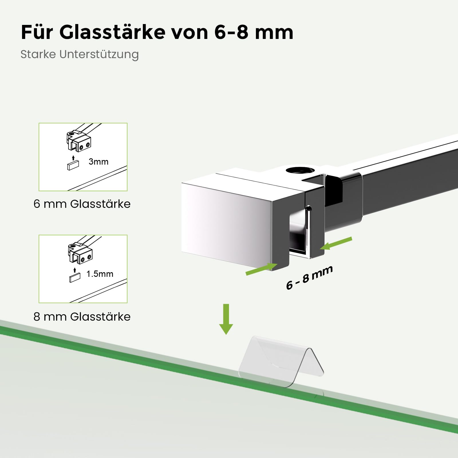 S'AFIELINA Barre de stabilisation pour cabine de douche en aluminium, stabilisateur pour verre de douche 5-6 mm d'épaisseur, support mural longueur réglable 500 mm (1 pièce)