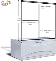 Vista 63 de SUNNY SHOWER B020, puertas de regadera deslizantes sin marco (56 - 60 x 72 pulgadas), cristal de 1/4 pulgada, acabado cromo