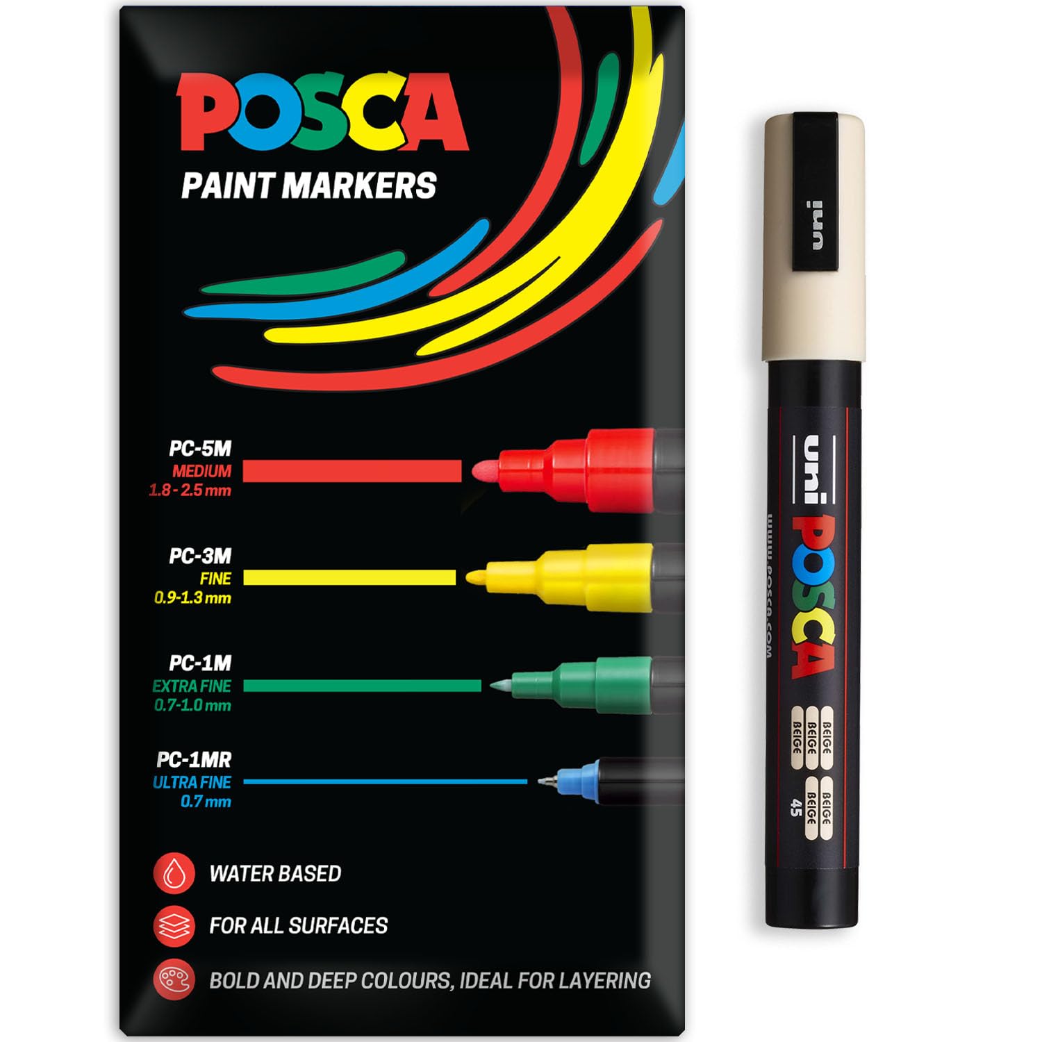 Posca Water Based Acrylic Paint Marker Pens | Multi Surface Use Permanent Paint Pen | Pack of 1 in Envelope Gift Packaging | Glass, Fabric, Canvas, Wood etc | PC-5M, Beige
