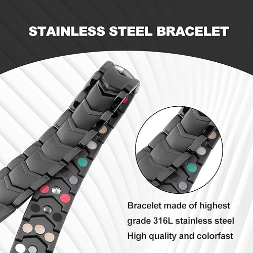 Miniatura 3 de KYOSI Pulsera magnética para hombres de tres filas de energía de acero inoxidable negro pulsera imán enlace joyería para hombre