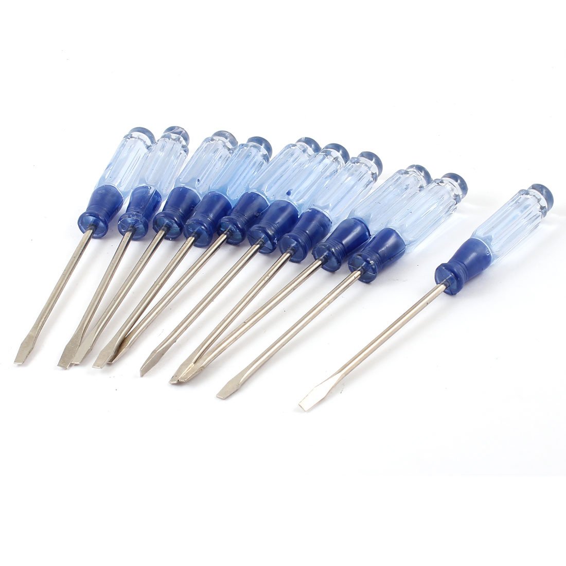Sourcingmap 10 Pcs Nonslip Handle 60mm Length Shaft 4mm Tip Slotted Screwdriver, Clear Blue, Silver Tone