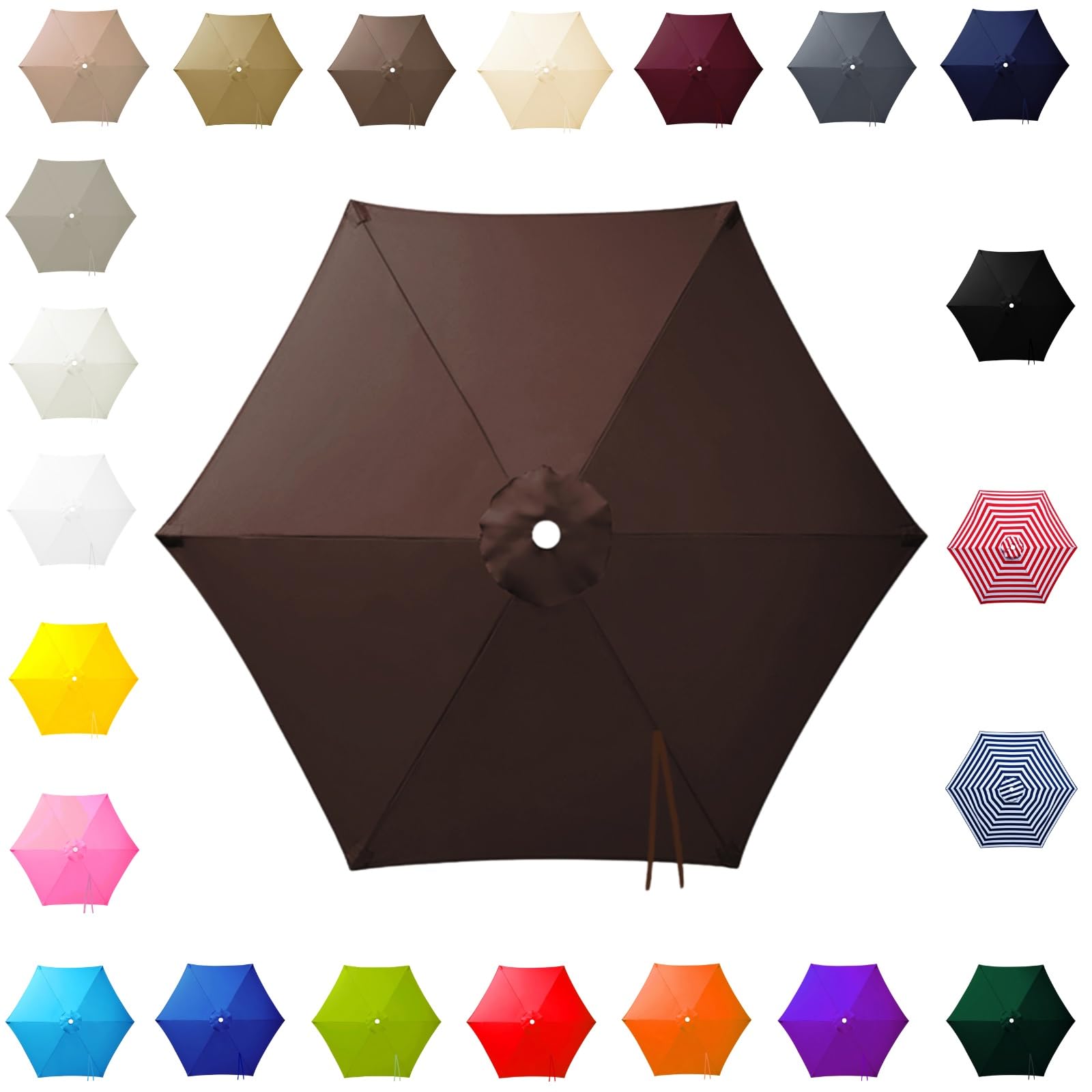 3.0m Replacement Parasol Canopy for 6 Arms, 2m-3m Patio Umbrella Cloth, Waterproof Outdoor Garden Canopy, Beach Parasols Covers, Fabric Sun Shade Top Only, for Pool Lawn(Coffee,3.0m/9.8ft) — image 1