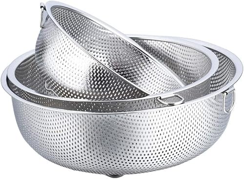 VRINO Fruit Bowl Drain Basket, Kitchen Washing Basket Drain Basket Thick Stainless Steel Vegetable and Fruit Storage Basket Three-piece Suit Fruit Dish