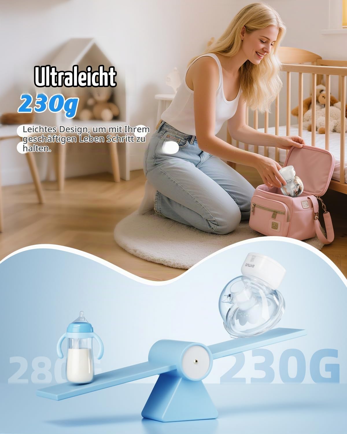 ANWIKE MY-376 Milchpumpe Elektrisch Doppelt Ultra-Leicht 230g - Schmerzfreie Handsfree Milchpumpe für Fahren und Reisen, Leise 40dB, 4 Modi 9 Stufen, Freihändig Elektrische