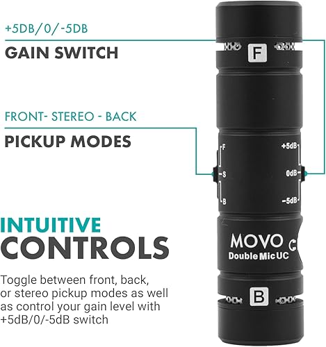 Miniatura 5 de Movo DoubleMic-UC - Micrófono de teléfono de doble cápsula para dispositivos USB-C, condensador cardioide de dos caras, micrófono de escopeta