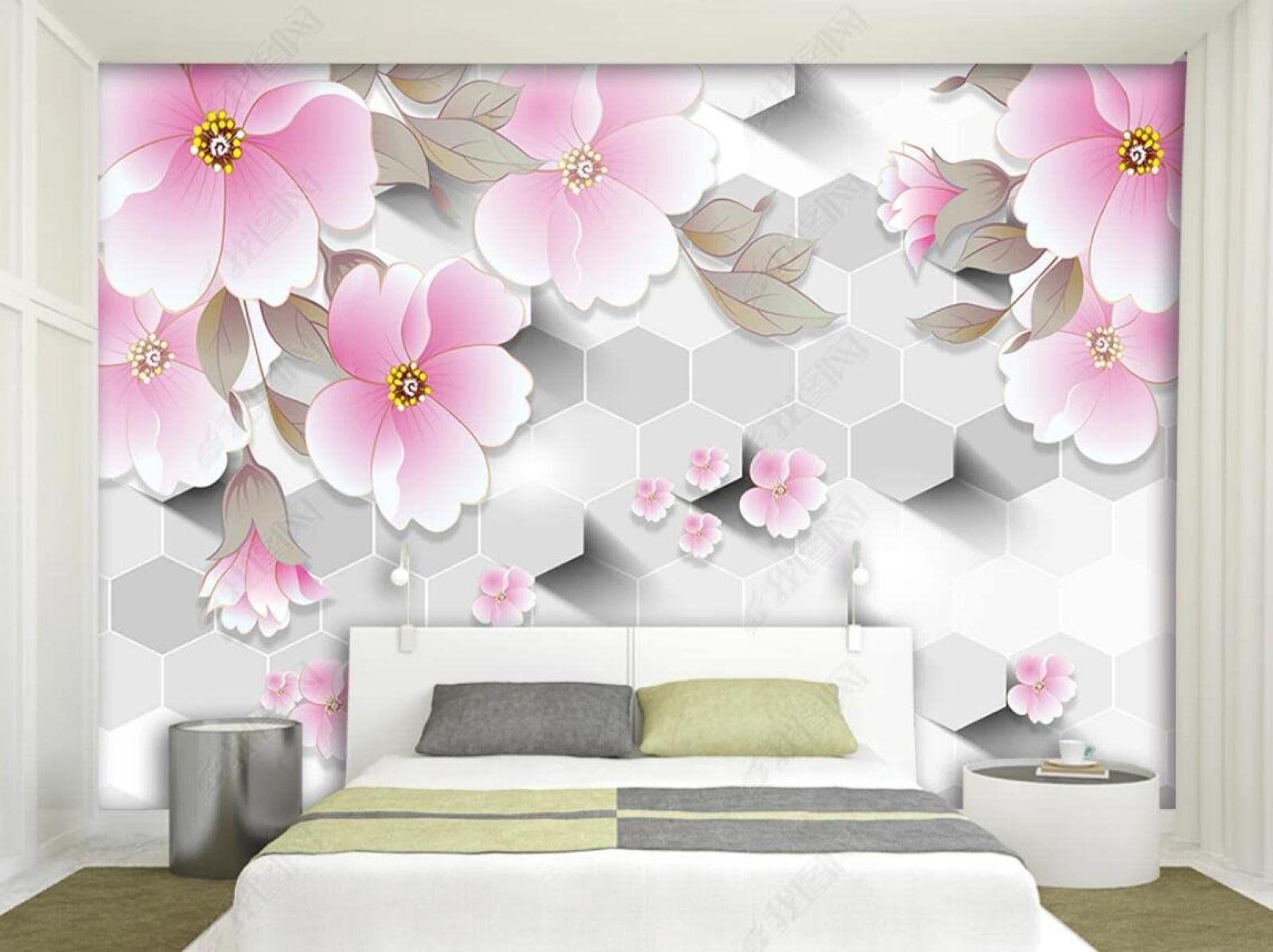 Papier peint panoramique géométrique floral rose 3D 350x250cm pour salon