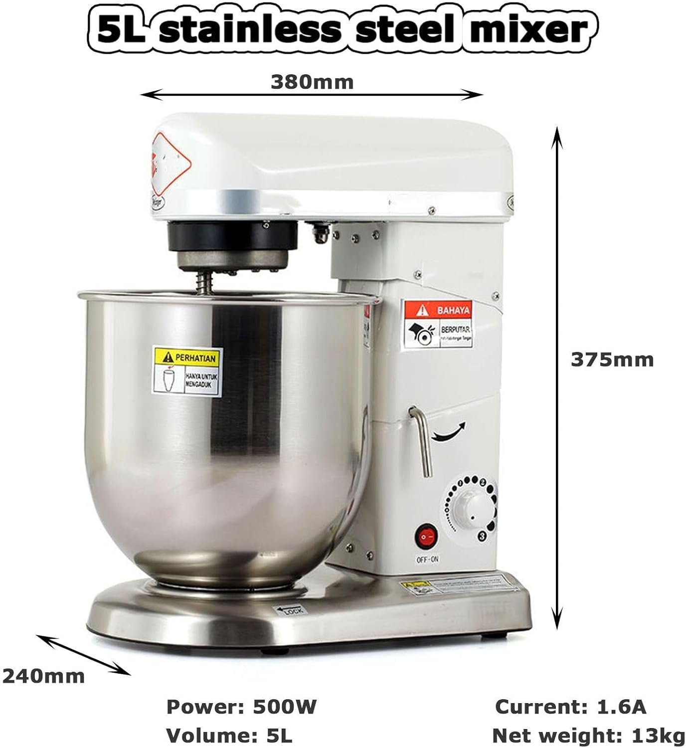 Commercial Food Mixer, Dough Blender Electric Cake Mixer with Bowl, Beater, Hook, Whisk - 3 Speeds Kitchen Multi-Function Food Mixer(Silver)