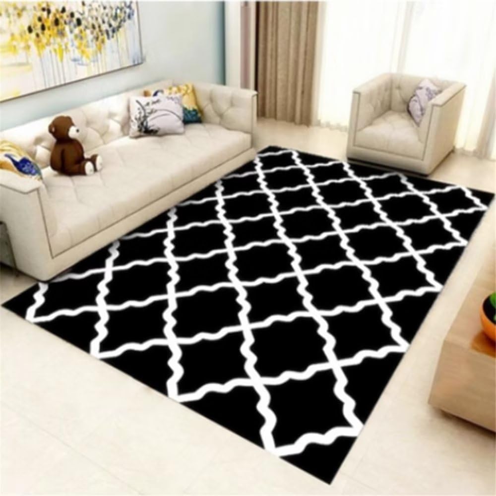 Tapis de chambre géométrique noir et moquette extérieur antidérapante