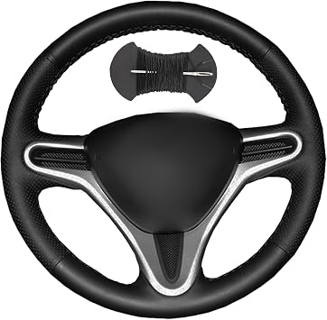 Car Steering Wheel Cover Microfiber Leather Stitch Wheel Wrap Fit for Honda Fit 2009-2013 City 2009-2013 Jazz 2009-2013 Insight 2010-2014,Black Thread