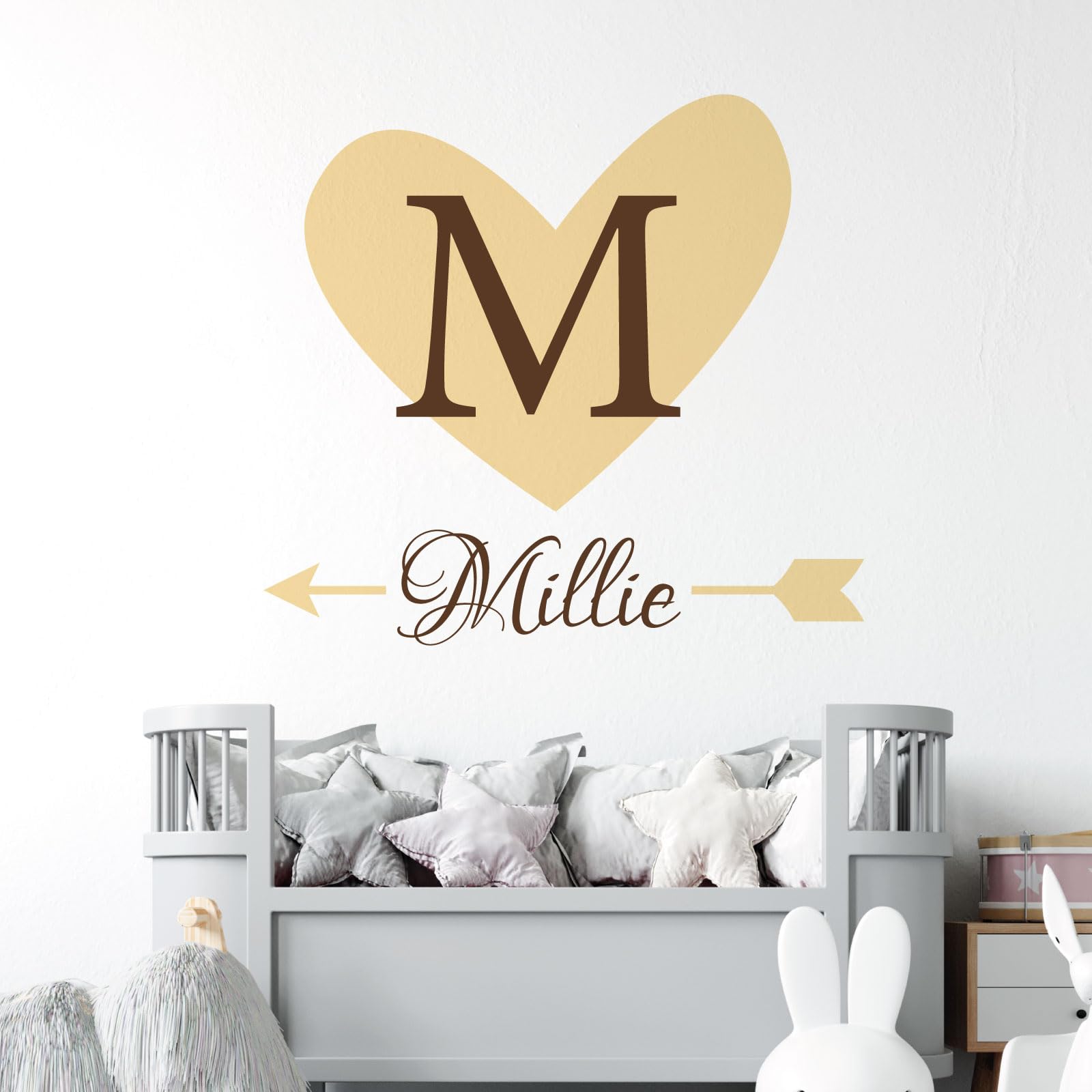 Heart & Arrow - Personalised Name, Initial Letter, Children Nursery Bedroom Decal Wall Sticker [Medium] [Cream]