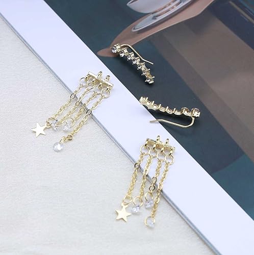 Miniatura 4 de Aretes bohemios con diamantes de imitación, aretes de borla de cristal, aretes colgantes de estrella dorada, aretes de gota de borla dorada, joyería