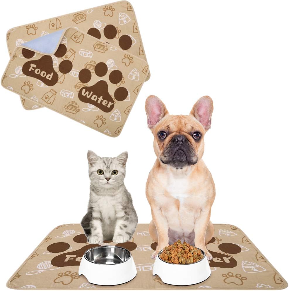 SCENEREAL Waterproof Dog Cat Food Mat, 2 Packs Non-Slip Pet Feeding Mat, Dog Cat Bowl Mat for Food and Water, Absorbent Washable…