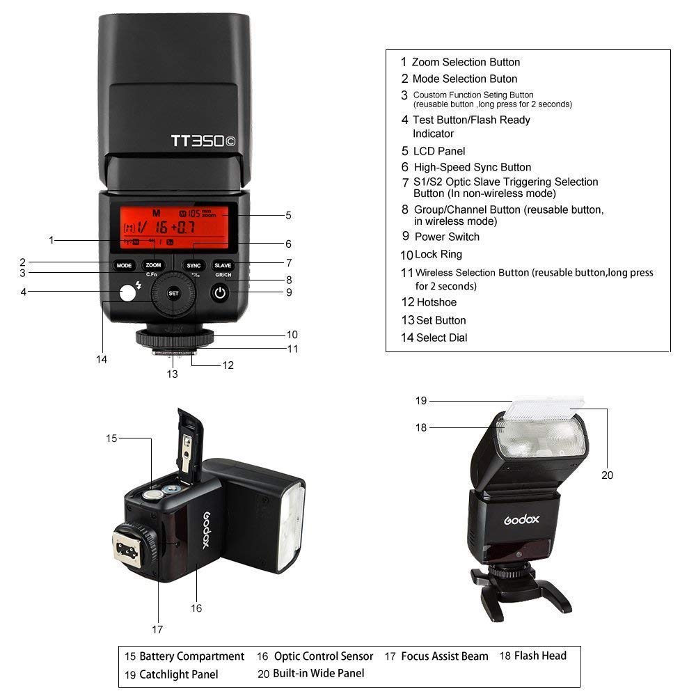 Godox TT350C 2.4G HSS 1 / 8000s TTL GN36 pour appareils Canon Cameras, 5D Mark III 80D 7D 760D 60D 600D 30D 100D 1100D Canon EOS Caméra Digital X etc