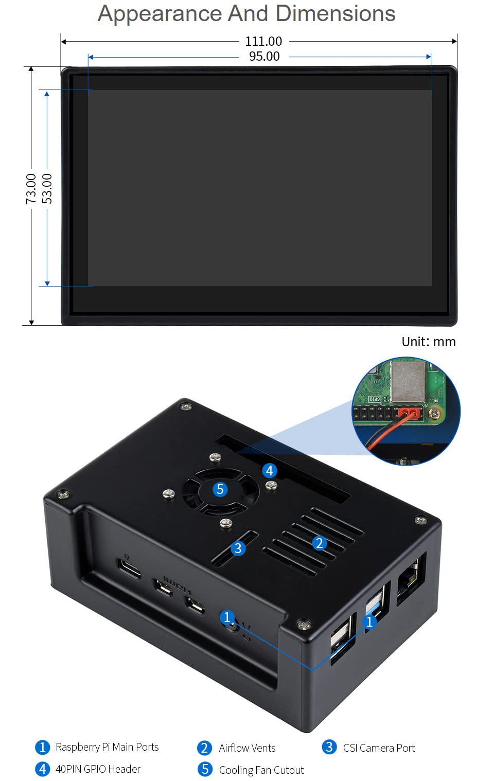 Waveshare 4.3inch Capacitive Touch Display for Raspberry Pi with Protection Case 800×480 Resolution IPS Wide Angle MIPI DSI Interface,Compatible with Raspberry Pi 4 ONLY