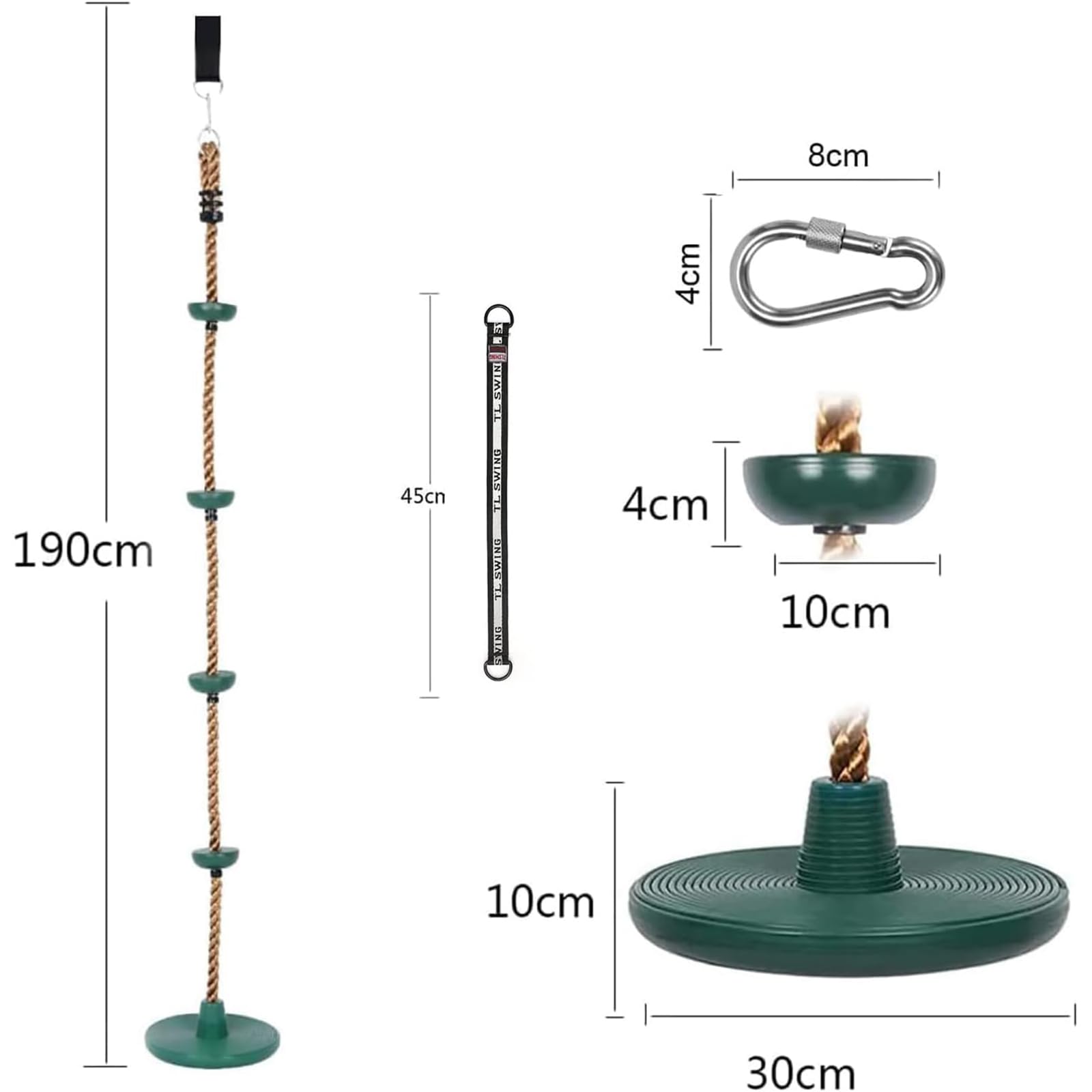 Altalena con Corda da Arrampicata, Altalena per Bambini da Esterno con Sedile Regolabile, Lunghezza della Corda Regolabile, Portata fino a 200 kg per Giardino, Parco, Parco Giochi (Verde)