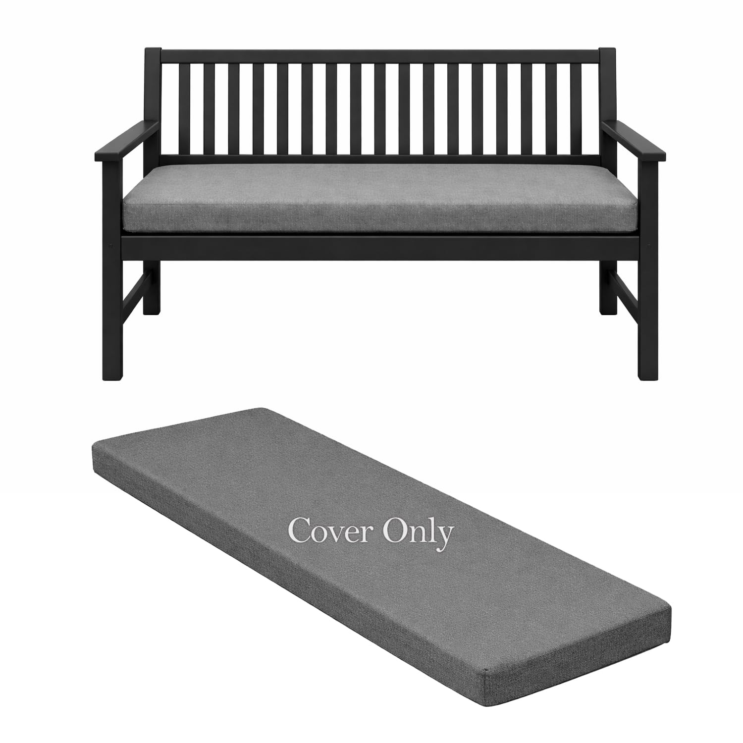 Brillars Waterproof Garden Bench Cushion Cover Only (No Foam Insert) – Zip Removable Washable Outdoor Seat Cover for 2/3/4 Seater Patio, Lawn & Balcony Furniture (Charcoal, 3 Seaters-143x52x6cm) — image 1