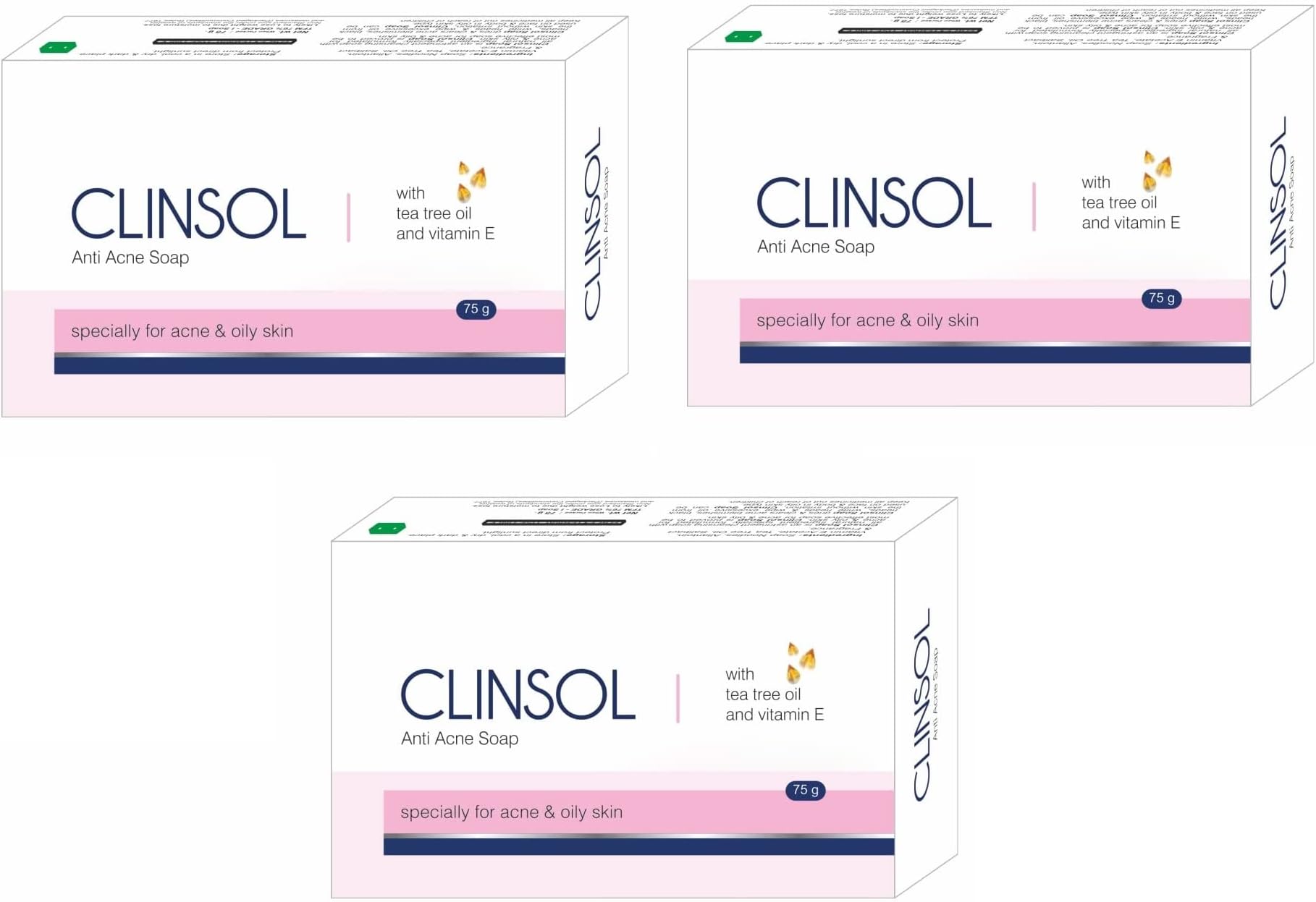 Clinsol Soap Pack of 3 (75g Each)- Enriched Tea Tree Oil with Vitamin E for Soft Skin || Gentle on Skin || Helps to remove Acne and Makes Skin Nourished And Clear